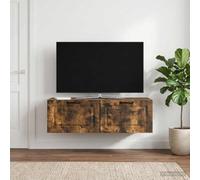 Ziaphsol Meuble TV mural en chêne fumé 98 x 41 x 30 cm avec beaucoup d'espace de rangement, gestion des câbles et 2 portes pivotantes pour salon moderne, home cinéma, console multimédia, meuble bas