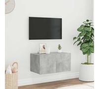 Ziaphsol Meuble TV Mural Gris béton avec lumières LED RVB 60x35x31 cm, Rangement Multifonction pour Salon, Support écran, Design Moderne, Installation Murale, Compartiment Pratique