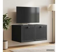 Ziaphsol Meuble TV mural noir 59,5 x 41 x 30 cm avec beaucoup d'espace de rangement, gestion des câbles et portes pivotantes robustes pour salon moderne, home cinéma, console multimédia, armoire basse