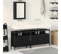 Ziaphsol Meubles de Salle de Bain 3 pièces Noir en Bois d'ingénierie avec Miroir Mural Grand Rangement pour Salle d'eau Moderne décoration élégante et Pratique