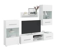 Ziaphsol Meubles TV 5 pièces avec éclairage LED Blanc Mat en Bois d'ingénierie pour Salon Moderne, Ensemble de Rangement Compact et élégant avec armoires, étagères et Support Mural