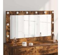 Ziaphsol Miroir de vanité rectangulaire en chêne fumé 100 x 55 x 18 cm avec éclairage LED Blanc Chaud, Cadre en Bois Durable, Miroir Mural pour Chambre, Salle de Bain ou entrée