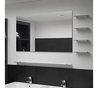 Ziaphsol Miroir mural à 5 étagères, cadre miroir argenté, 100 x 60 cm, verre trempé, miroir mural rectangulaire avec étagère pour salle de bain, salon, chambre à coucher, espace de rangement