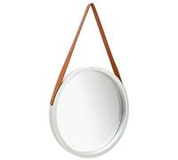 Ziaphsol Miroir mural avec ceinture 50 cm argenté rond, cadre en bois de paulownia, bande en cuir synthétique, miroir décoratif pour chambre à coucher ou salon, design vintage, réglage de la hauteur