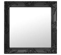Ziaphsol Miroir mural baroque carré, 60 x 60 cm, noir, cadre en bois, aspect vieilli avec bords miroirs, avec 4 crochets de fixation pour couloir, garde-robe, chambre à coucher