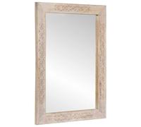 Ziaphsol Miroir mural blanc blanchi en bois d'ingénierie et verre 70 x 50 cm rectangulaire avec cadre décoratif sculpté pour miroir de salle de bain, miroir de couloir, chambre à coucher