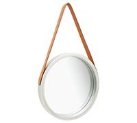 Ziaphsol Miroir mural rond de 40 cm avec cadre en bois de paulownia, ceinture en cuir synthétique à suspendre, argenté et marron, miroir pour couloir, garde-robe et chambre à coucher, design vintage