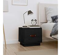 Ziaphsol Modern Black Pine Wood Bedside Table 40x34x35 cm with Drawer and Sturdy Top for Bedroom Lounge Living Room Dormitory Adult Child Furniture