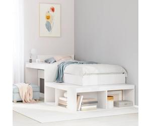 Ziaphsol Multifunctional White Pine Wood Bedside Table with Desk for Bedroom Modern Scandinavian Style with Storage Shelves and Drawer, Space-Saving Design for Small Rooms and Apartments