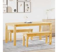 Ziaphsol Panama Ensemble de table 3 pièces en pin massif avec finition cire de miel, table à manger et 2 bancs, 160 x 80 x 75 cm, pour cuisine et salle à manger
