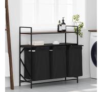 Ziaphsol Panier à Linge à 3 Compartiments avec étagères en Bois d'ingénierie et Cadre en Acier Noir idéal pour Rangement buanderie, Chambre ou Salle de Bain, avec Sacs Amovibles et Fixation Murale