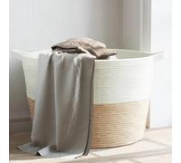 Ziaphsol Panier à Linge Beige et Blanc Ø60x36 cm en Coton avec poignées Robustes pour Rangement, Organisation, buanderie, Chambre ou Salle de Bain, Pliable, léger et Durable