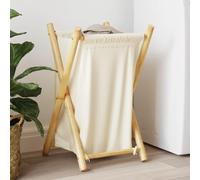 Ziaphsol Panier à linge pliable en bambou blanc crème 41,5 x 36 x 63,5 cm avec insert en tissu - Boîte à linge avec poignée de transport pour linge sale - Rangement dans la salle de bain et la chambre