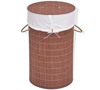 Ziaphsol Panier à linge rond en bambou marron 35 x 60 cm avec insert en tissu amovible - Boîte à linge sale - Organiseur de rangement pliable avec poignées de transport pour salle de bain et chambre à