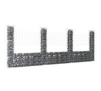 Ziaphsol Panier de gabion en fer 380x20x150 cm avec 4 poteaux, panneau grillage rigide pour mur de soutènement jardin terrasse extérieur, barrière claustra occultant séparation intimité