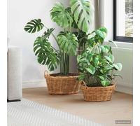 Ziaphsol Panier de Plante avec Stockage 2 pièces Brun Naturel Rattan Kubu pour décoration Maison et Jardin, Rangement Pratique avec poignée, Doublure Amovible