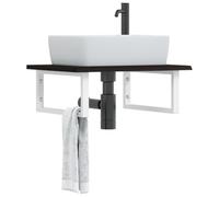 Ziaphsol Plateau de lavabo avec support en acier, bois massif de chêne 60 x 50 x 2 cm, étagère flottante pour lavabo, espace de rangement peu encombrant pour salle de bain et WC d'invités