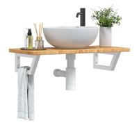 Ziaphsol Plateau de lavabo flottant avec support en acier et bois massif de chêne - 80 x 40 cm - Trapézoïdale - Pour salle de bain - Montage mural peu encombrant