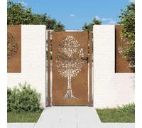 Ziaphsol Portail de jardin 100 x 175 cm en acier Corten avec design découpé au laser verrouillable pour allée, clôture, jardin, terrasse, résistant aux intempéries, durable, inoxydable, robuste et