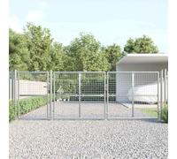 Ziaphsol Portail de jardin en maille argentée, 400 x 175 cm, en acier galvanisé avec revêtement en poudre, verrouillable avec piquet, pour jardin, cour, terrasse, comme sécurité d'entrée et