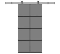 Ziaphsol Porte coulissante avec ferrure, 102,5 x 205 cm, verre trempé et aluminium noir, battant de porte avec cadre et rail de course, résistante aux intempéries, pour porte d'entrée, porte latérale