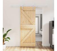 Ziaphsol Porte coulissante en bois de pin massif blanc naturel 80 x 210 cm pour intérieur, design, avec rail en acier laqué, idéale pour rénovation, placard ou espace compact