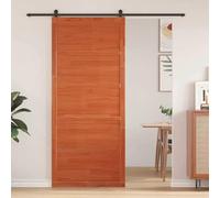 Ziaphsol Porte de grange en bois de pin massif brun cire 80 x 2,5 x 208 cm mécanisme coulissant pour intérieur, salle de rangement, garage ou cave, style rustique