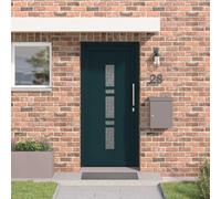 Ziaphsol Porte d'entrée anthracite en PVC 98 x 200 cm avec battant, cadre, poignée et serrure pour entrée, porte extérieure, porte latérale avec isolation, insonorisation, anti-effraction, résistante