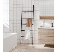 Ziaphsol Porte-Serviettes échelle Noir 58 x 175 cm en Fer Support Mural pour Salle de Bain, Douche, Toilette, Rangement Organiseur, sèche-Serviette, Support Textile, Facile à Suspendre