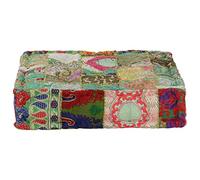Ziaphsol Pouf carré en Coton Fait Main 50x50 cm Vert Design Patchwork Aspect Vintage décoration intérieur