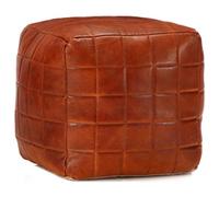 Ziaphsol Pouf Rond 40 x 40 x 40 cm en Cuir véritable de chèvre Brun Roux, idéal comme reposepied ou siège d'appoint pour Salon, Chambre ou Bureau, apportant Confort et Style Vintage