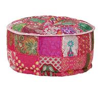 Ziaphsol Pouf rond en coton patchwork fait à la main - 40 x 20 cm - Rose - Pouf rembourré comme repose-pieds - Pouf ottoman pour salon, chambre à coucher et couloir