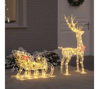 Ziaphsol Renne traîneau blanc chaud PET 70 x 26 x 129 cm avec 200 LED et alimentation USB pour décoration de Noël intérieur et extérieur protégé