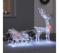 Ziaphsol Renne traîneau blanc froid en acrylique 70 x 26 x 130 cm avec 200 lumières LED Alimentation USB Décoration de Noël pour salon, fenêtre, fête, Avent