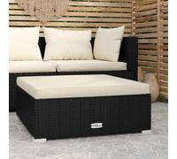 Ziaphsol Repose-Pied de Jardin Noir en résine tressée 70 x 70 x 30 cm, Coussin crème Amovible, Structure Acier pour terrasse Balcon Patio véranda Lounge modulable