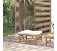 Ziaphsol Repose-Pieds de Jardin en Bambou avec Coussin Blanc crème, Module d’Assise 55 x 65 x 30 cm, pour terrasse Balcon Patio véranda Lounge Salon détente aménagement