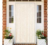 Ziaphsol Rideau anti-mouches beige et blanc 100 x 230 cm en chenille et moustiquaire pour porte, fenêtre, balcon, terrasse, cuisine, chambre à coucher et caravane - Sans bruit