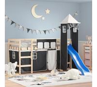 Ziaphsol Rideaux pour lit mezzanine avec tour blanc et noir, ensemble de 7 pièces en polyester avec poches, pour chambre d'enfant, avec protection anti-chute, pour aire de jeux d'intérieur