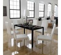 Ziaphsol Salon à manger 7 pièces noir et blanc avec verre trempé, ensemble de table pour salle à manger, cuisine, salon, ensemble de salle à manger moderne avec 1 table à manger et 6 chaises