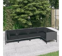 Ziaphsol Salon de Jardin 5 pièces en résine tressée Gris foncé avec Coussins Noirs, Ensemble mobilier extérieur en rotin PE Demi-Rond, Cadre Acier Enduit de Poudre, pour terrasse, Balcon