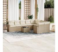 Ziaphsol Salon de Jardin modulable 10 pcs en résine tressée Beige, canapé Fauteuil Pouf Angle Module élément siège avec Dossier accoudoir, Table Verre trempé, extérieur terrasse Patio