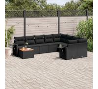 Ziaphsol Salon de Jardin modulable 10 pièces Noir en résine tressée, canapé Fauteuil Pouf Angle, Dossier et accoudoir, Table d appoint en Acacia, terrasse Balcon Patio Lounge