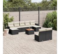 Ziaphsol Salon de Jardin modulable 10 pièces Noir en résine tressée, canapé Fauteuil Pouf Angle, Table d’appoint en Acacia, Coussins Amovibles, pour terrasse Patio Jardin Lounge