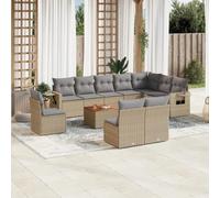 Ziaphsol Salon de Jardin modulable 11 pcs en résine tressée Beige avec Coussins Gris Clair, canapé Fauteuil Pouf Angle Module, siège et Banquette pour terrasse Balcon Patio véranda Lounge extérieur