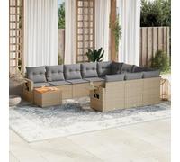 Ziaphsol Salon de Jardin modulable 11 pièces en résine tressée Beige avec Coussins Gris Clair, canapé Fauteuil Pouf Angle élément siège Banquette, terrasse Patio véranda Lounge