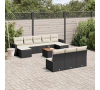 Ziaphsol Salon de Jardin modulable 11 pièces Noir en résine tressée avec Coussins et Table en Bois d Acacia, canapé Fauteuil Pouf Angle élément siège Banquette pour terrasse Balcon Patio Lounge