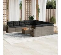Ziaphsol Salon de Jardin modulable 12 pièces Gris en résine tressée, canapé Fauteuil Pouf Angle élément siège avec accoudoir, Coussins lavables