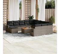Ziaphsol Salon de Jardin modulable 13 pcs Gris résine tressée canapé Fauteuil Pouf Angle Module élément siège Banquette pour terrasse Balcon Patio Jardin, Coussins lavables et Table Acacia