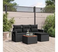 Ziaphsol Salon de Jardin modulable 5 pièces Noir en résine tressée, canapé Fauteuil Pouf Angle, sièges avec Coussins, Table d’appoint en Acacia pour terrasse Balcon Patio véranda Lounge extérieur