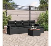 Ziaphsol Salon de Jardin modulable 6 pièces en résine tressée Noire, canapé Fauteuil Pouf Angle élément et siège, Coussins lavables, Table d appoint en Acacia pour terrasse Balcon Patio Jardin Lounge